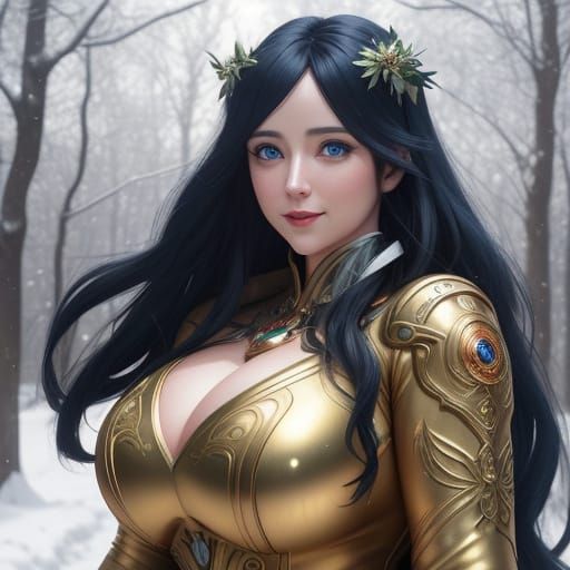 Art Nouveau-Inspired Snow Maiden in Woodland Wonderland