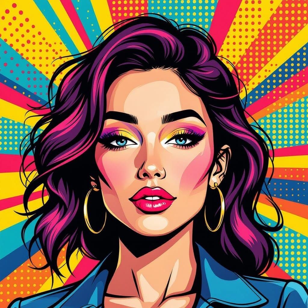 Pop Art Portrait with Bold Colors and Comic Patterns