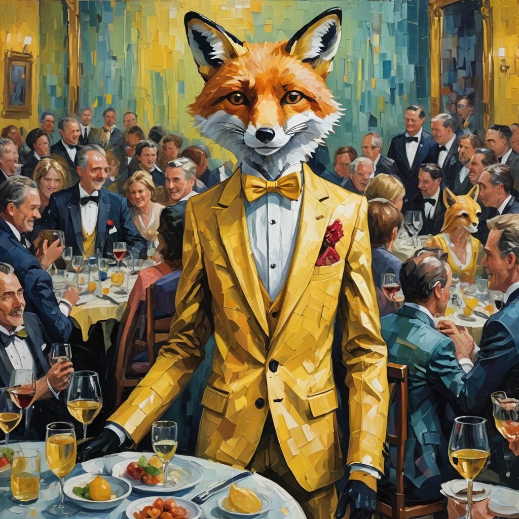 Fox in Tuxedo: An Expressionist Oil Painting