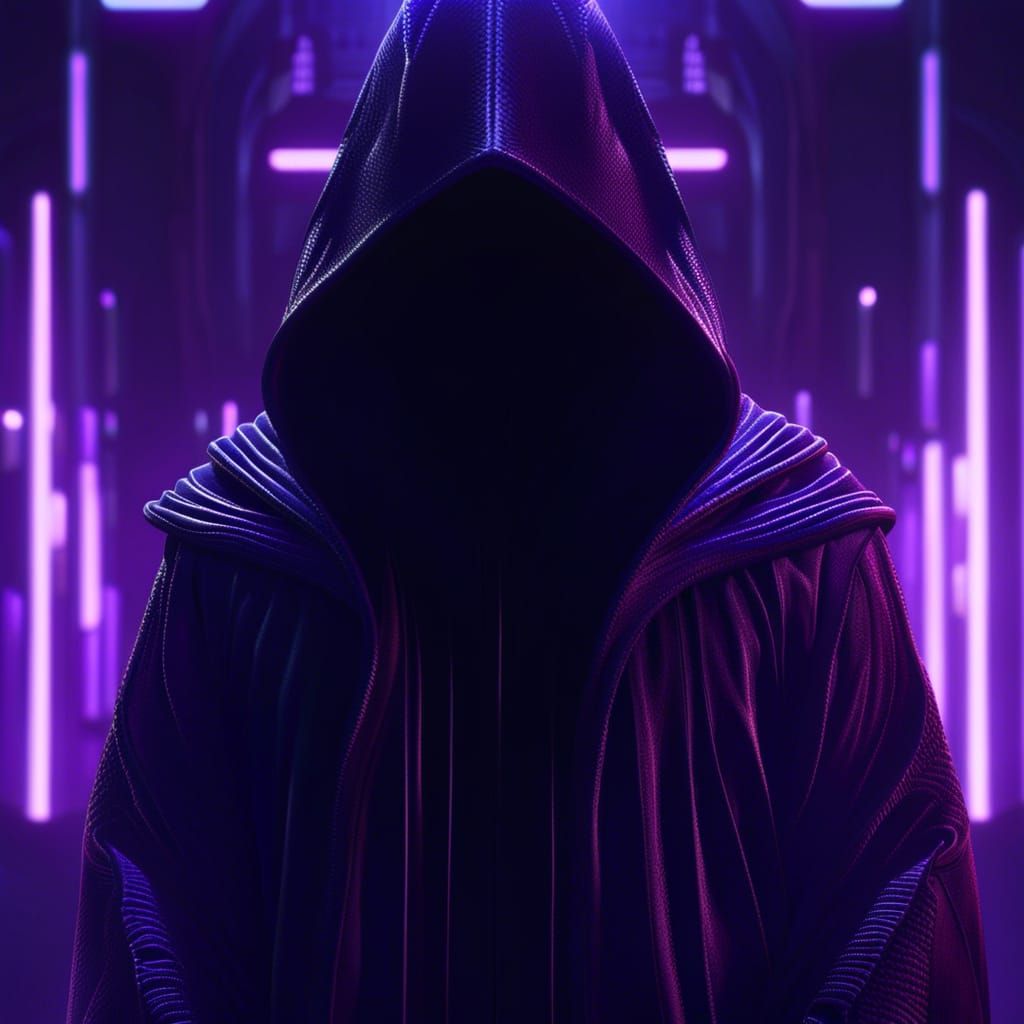 Hooded Figure in Cyberpunk Purple Cyberspace