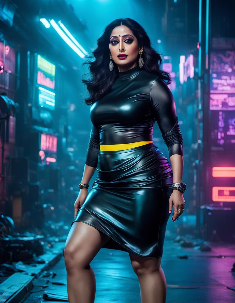 Curvy Woman in Cyberpunk 2099 Style with Neon Lighting