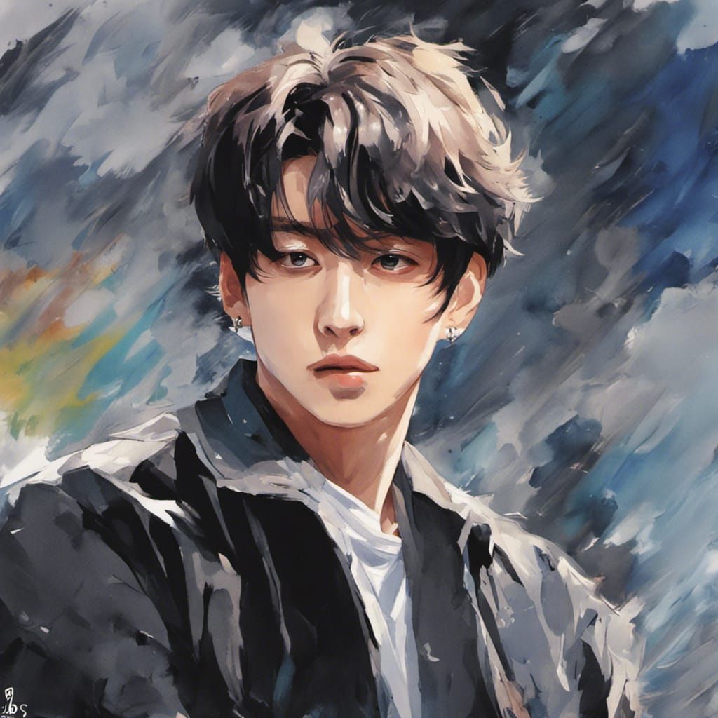 BTS Jungkook Anime Gouache Portrait in 8k