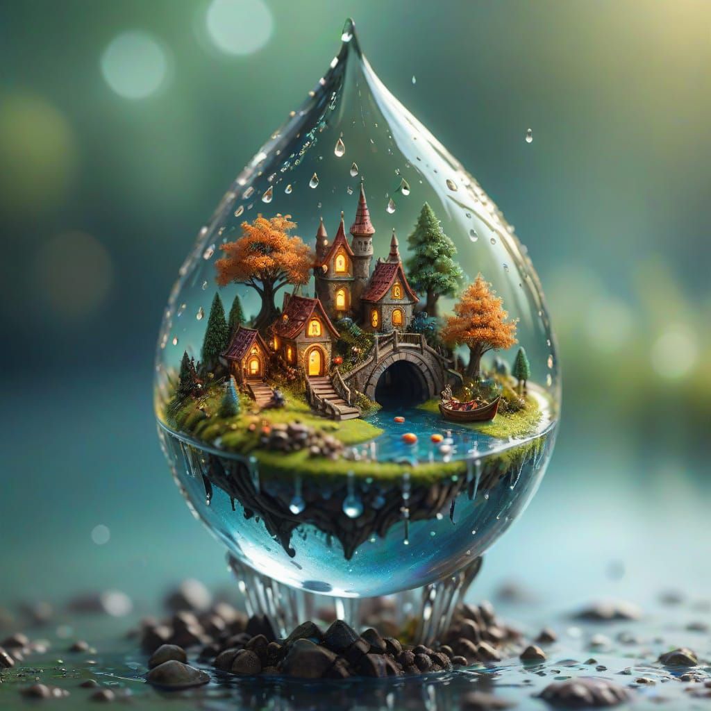 Miniature Fantasy Kingdom in Water Droplet