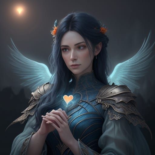 Two Hands Form a Heart in Vibrant, Dreamy Fantasy Scene