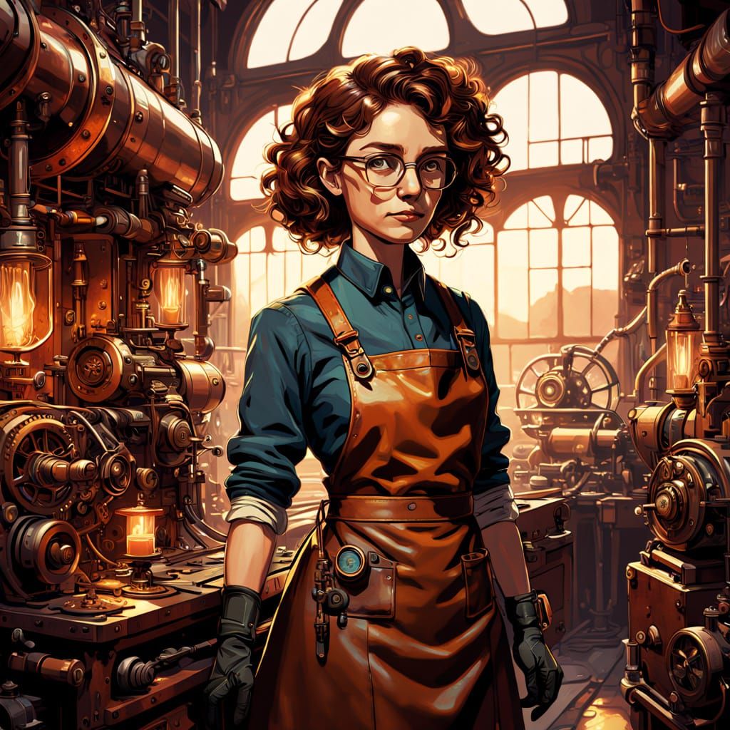 Steampunk Inventor in Victorian Workshop