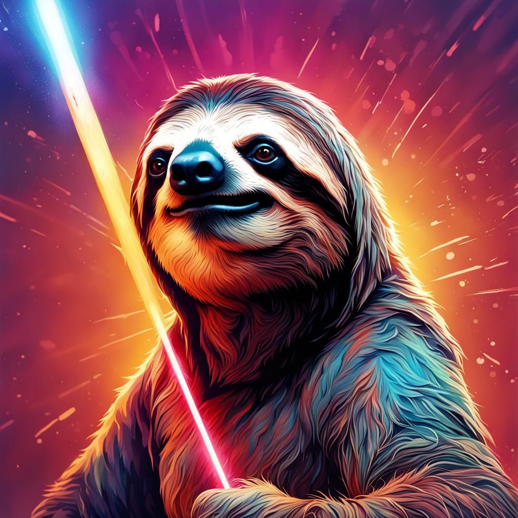 Sloth Wielding Laser Axe in Hyperrealistic Style