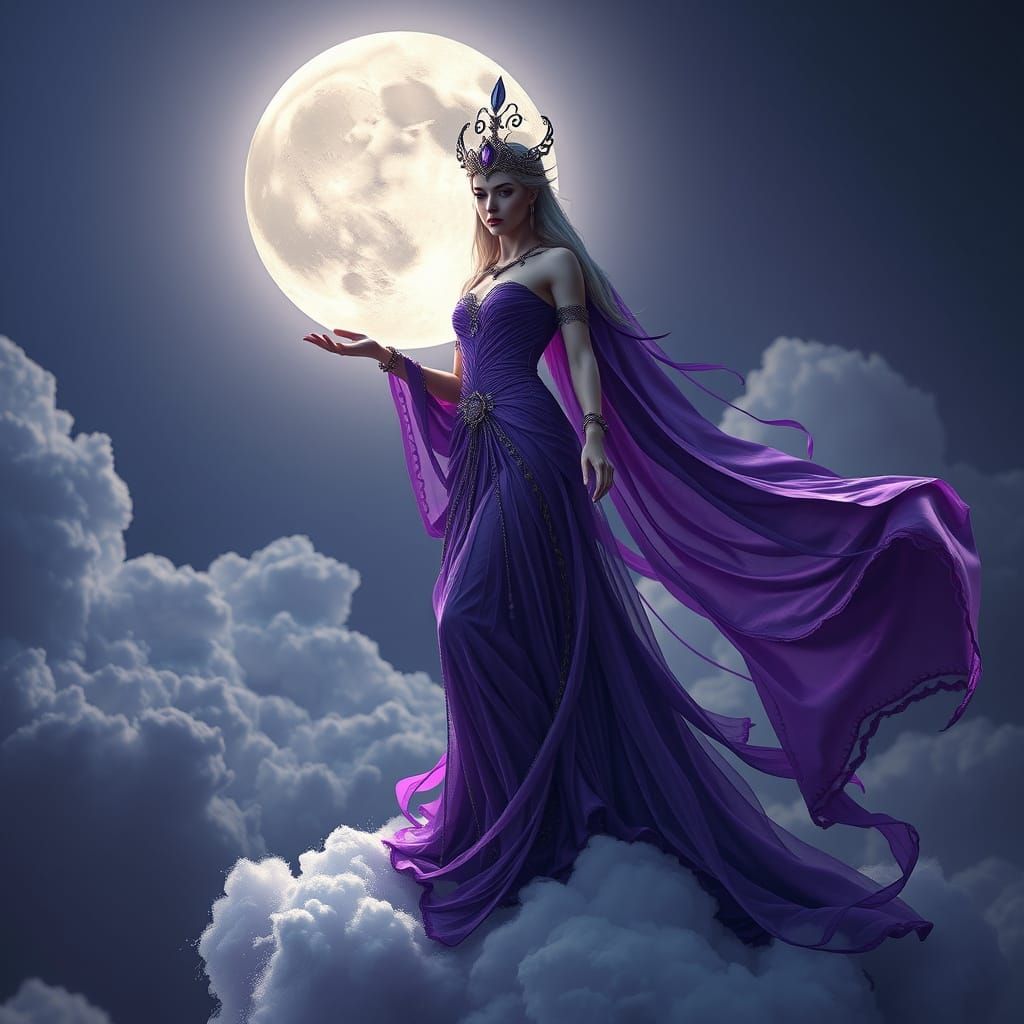 Moon Goddess in Regal Purple Attire