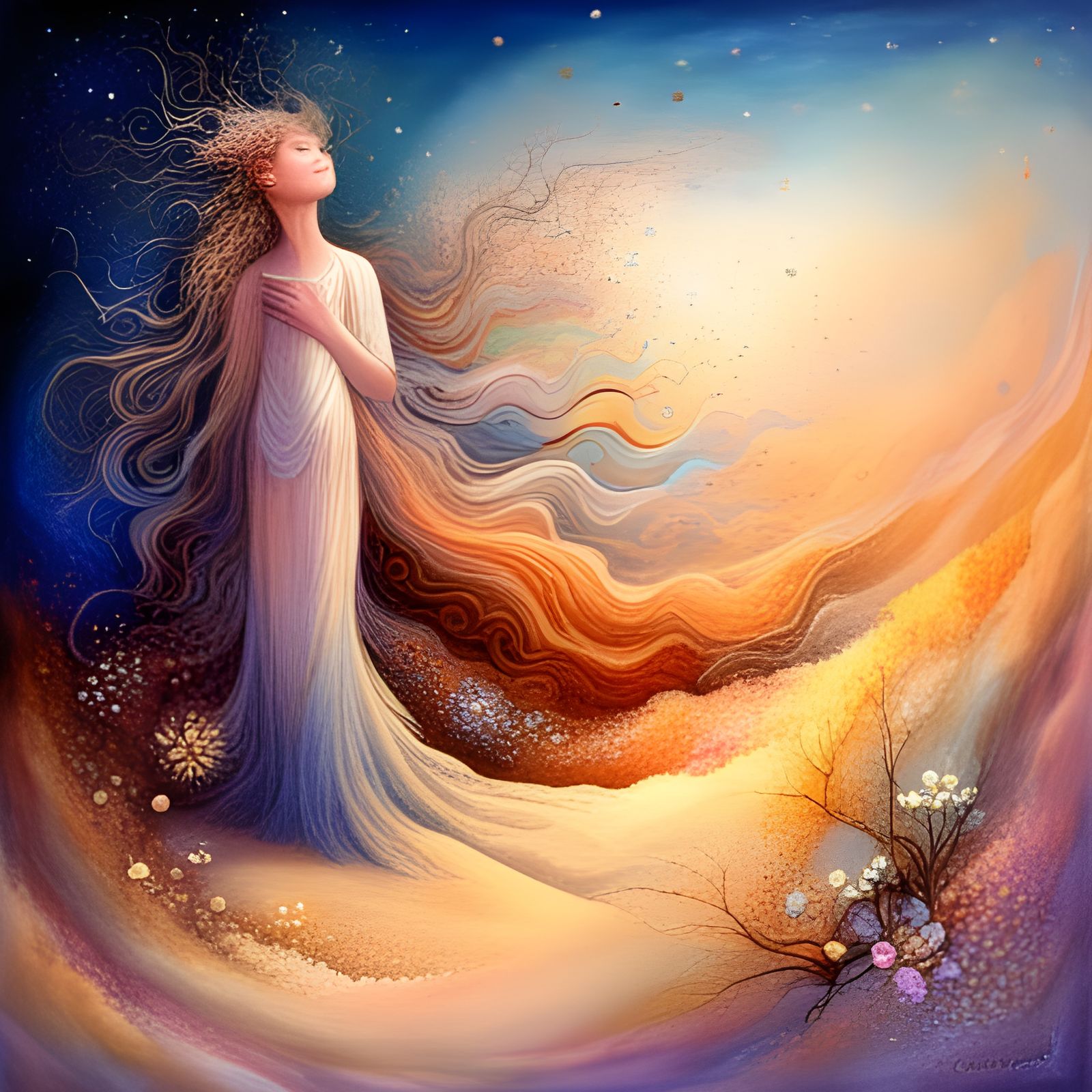 Cosmic Sand Tornado in Gouache Style