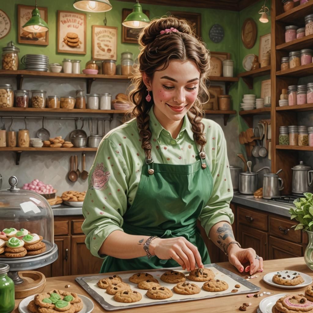 Cozy Bakery Scene in Storybook Illustration Style