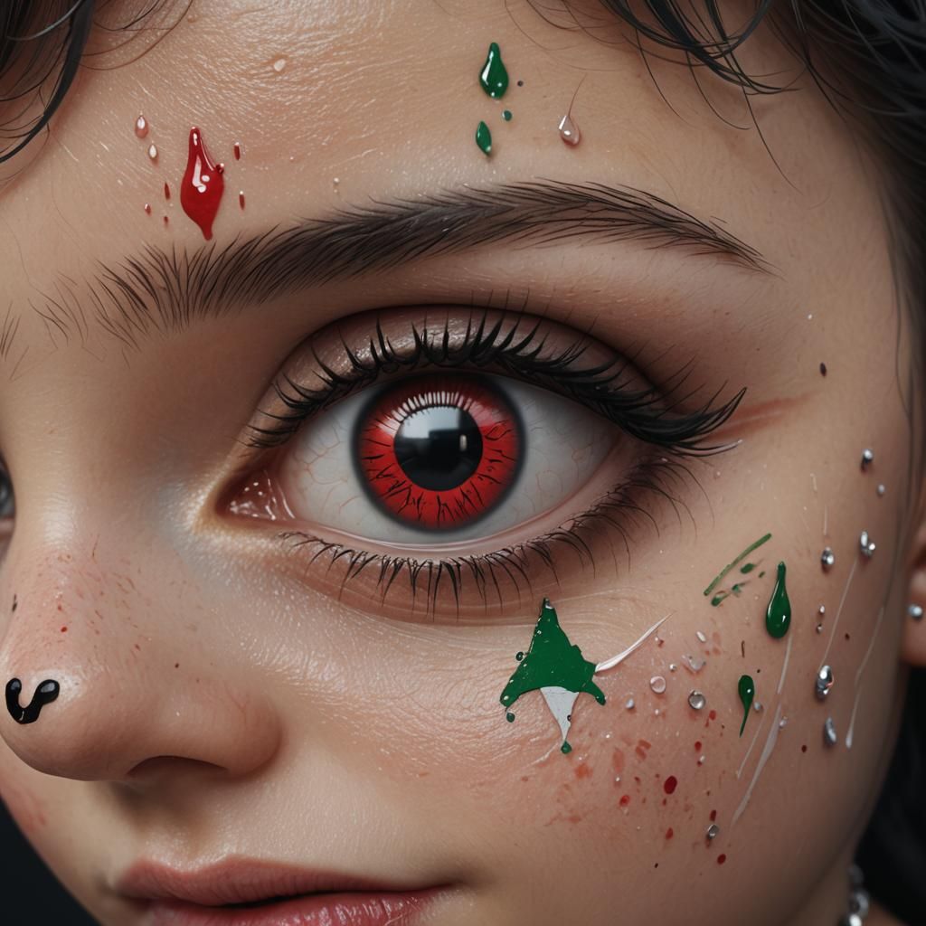 Googly Eye Baby Girl with Palestine Flag Tattoo