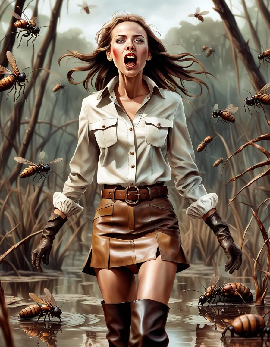 Woman's Terror in Swamp: Hyperrealistic Wasps Attack