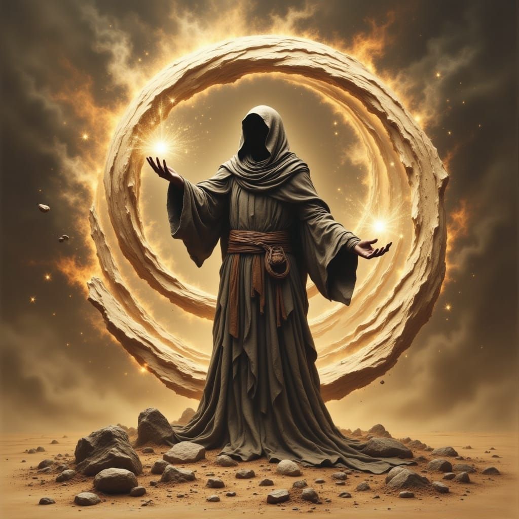 Warlock Casting Stone Spells in Mystical Landscape