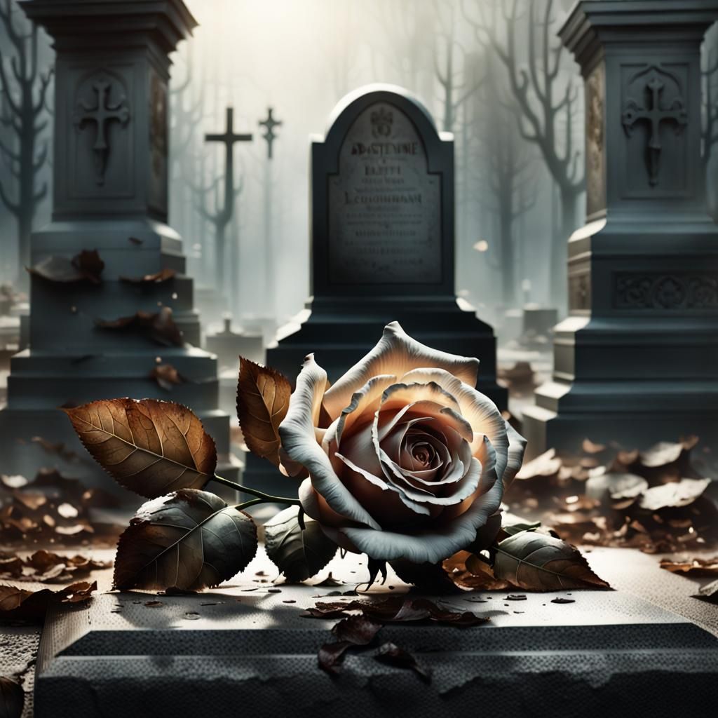 Faded Rose Near Tombstone in Splash Art Style
