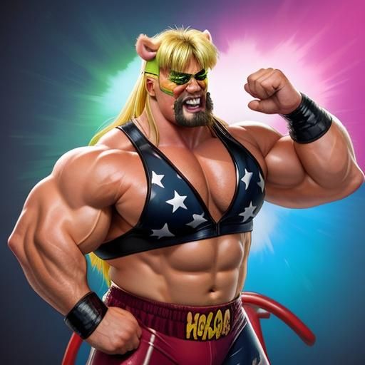 Hulk Hogan Pig Hybrid: Digital Art Fusion
