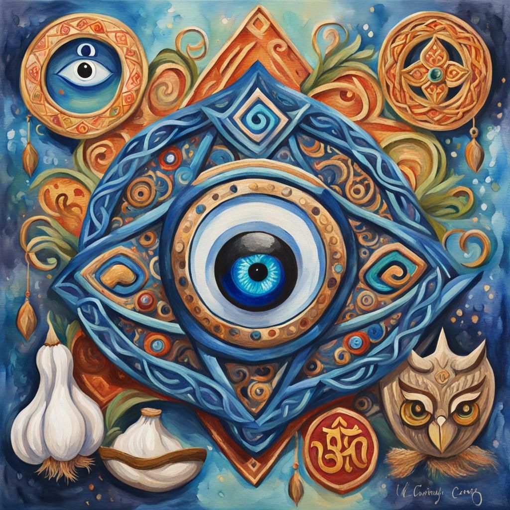 Protective Symbols in Gouache and Watercolor Style