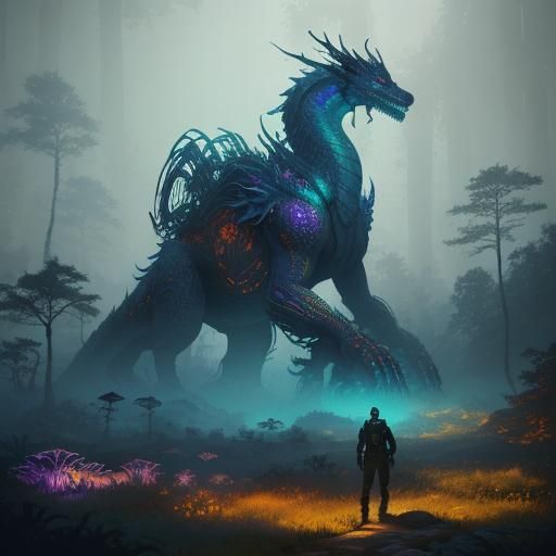 Majestic Dragon in Eerie Fantasy Forest