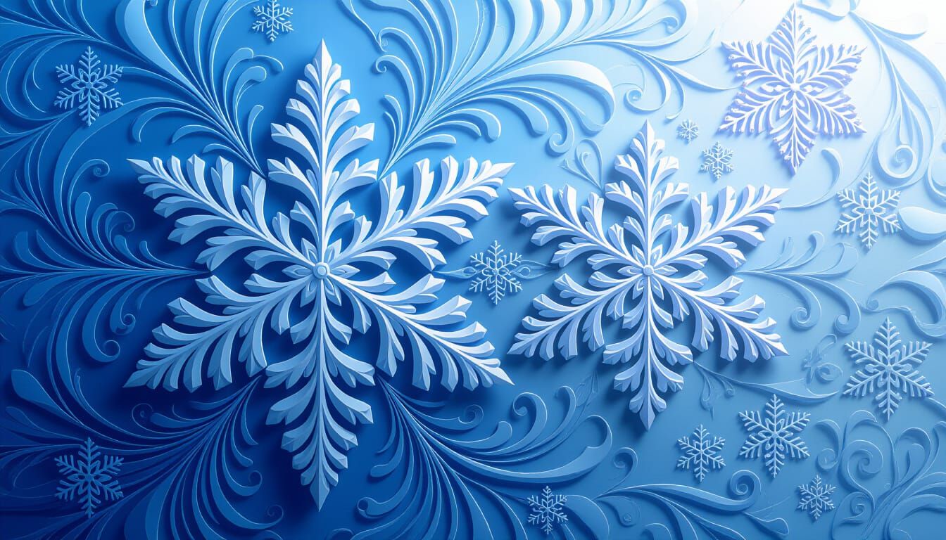 Art Nouveau Snowflakes With Geometric Patterns and Volumetri...