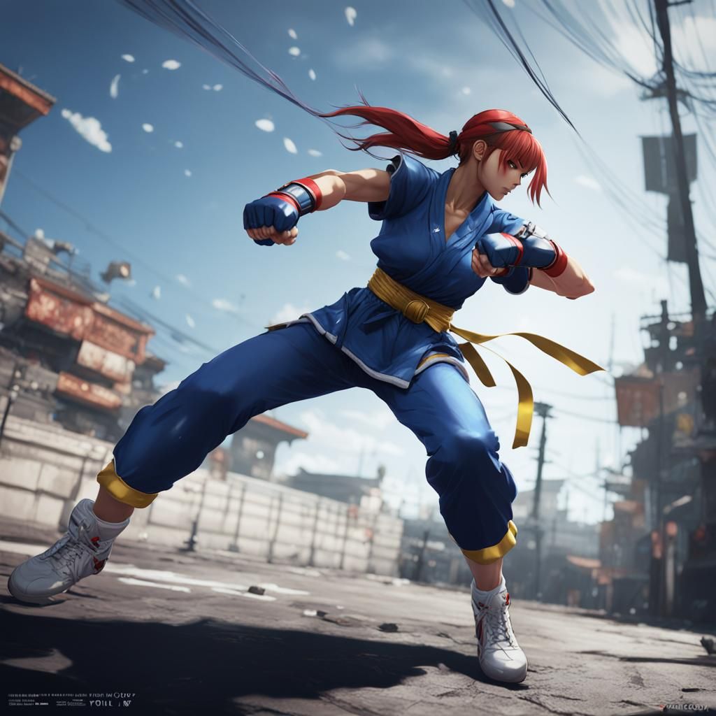 Anime Street Fighter Girl Punches in 3D Art