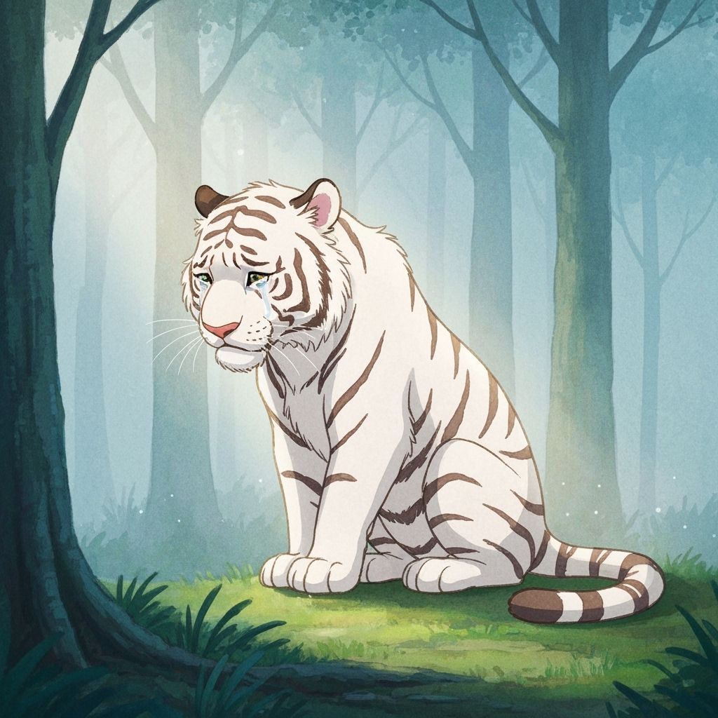 Weepy White Tiger in Whimsical Style