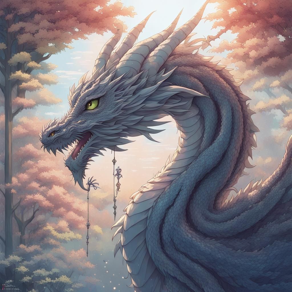 Intricate Lace Dragon in Anime Manga Style