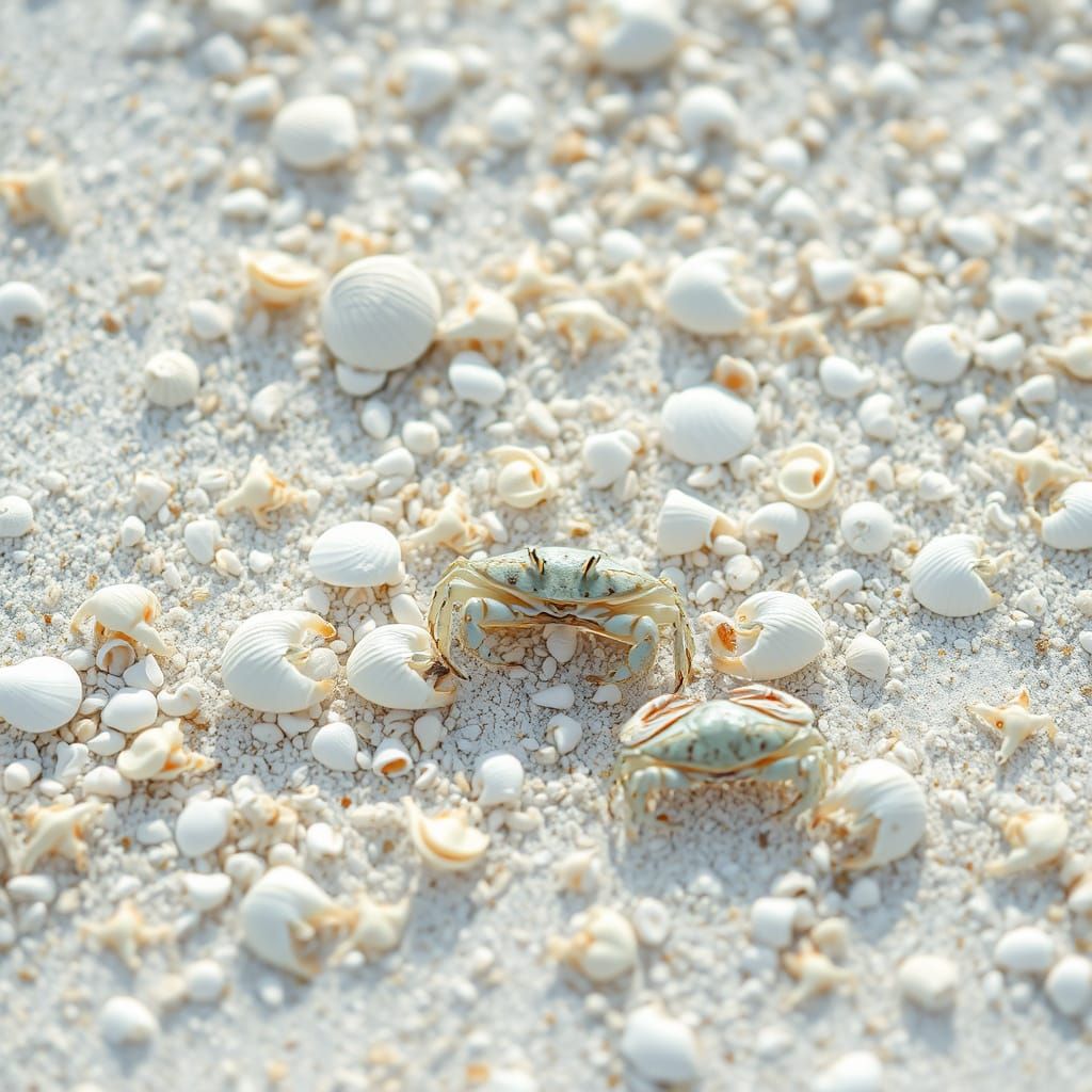 Seashore Scene with Shells and Crabs in Sharp Focus
