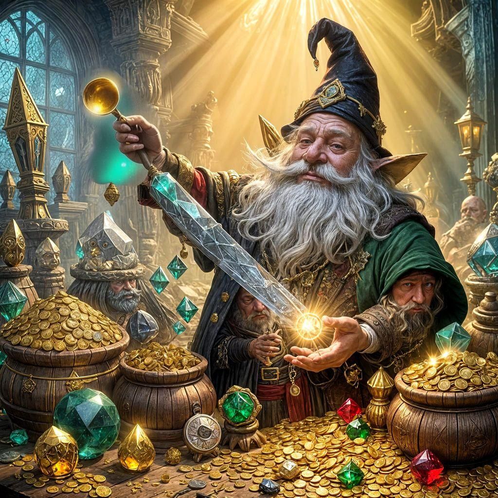 Gnome King Gob Surrounded by Treasure