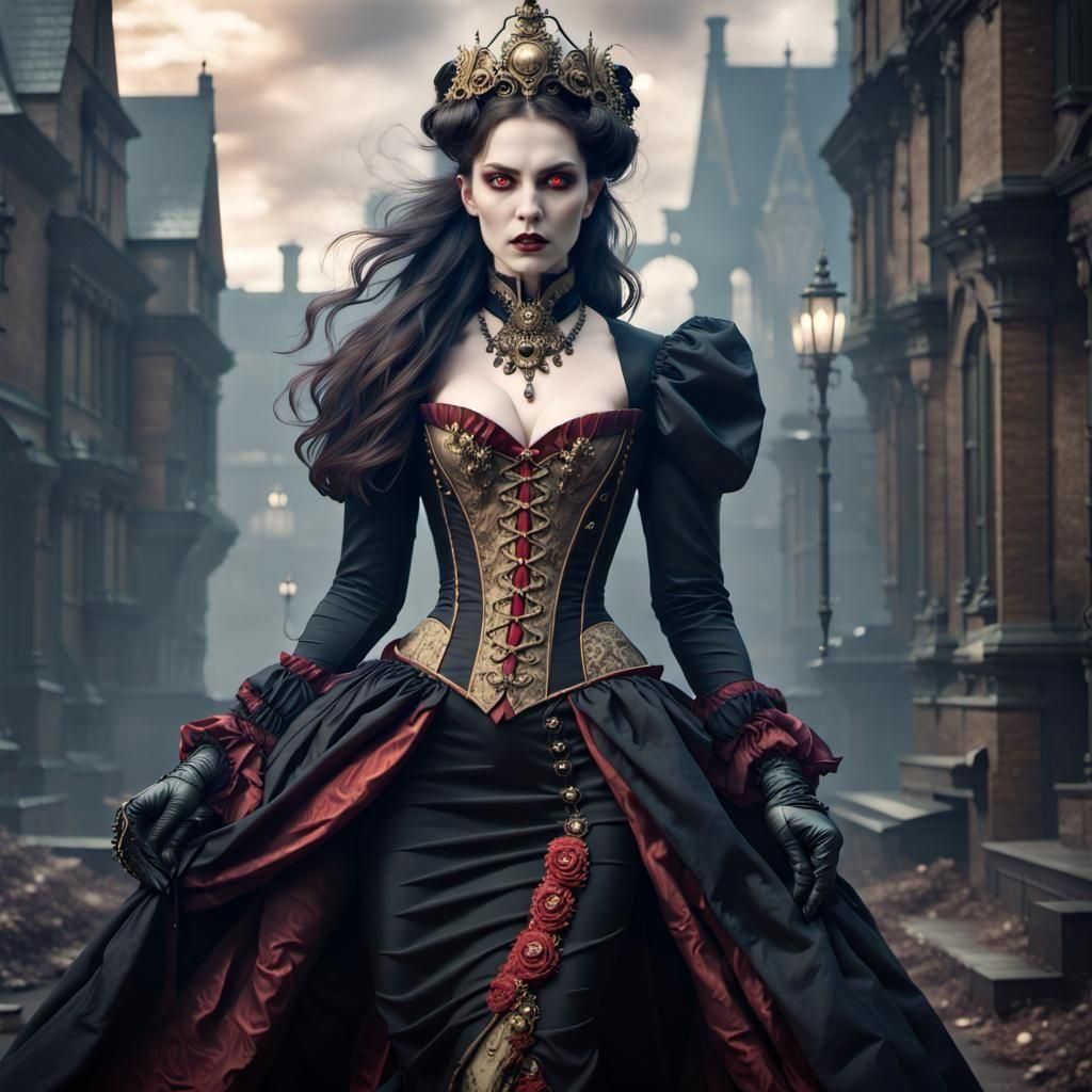 Vampire Queen Attacks in Steampunk Victorian Fusion