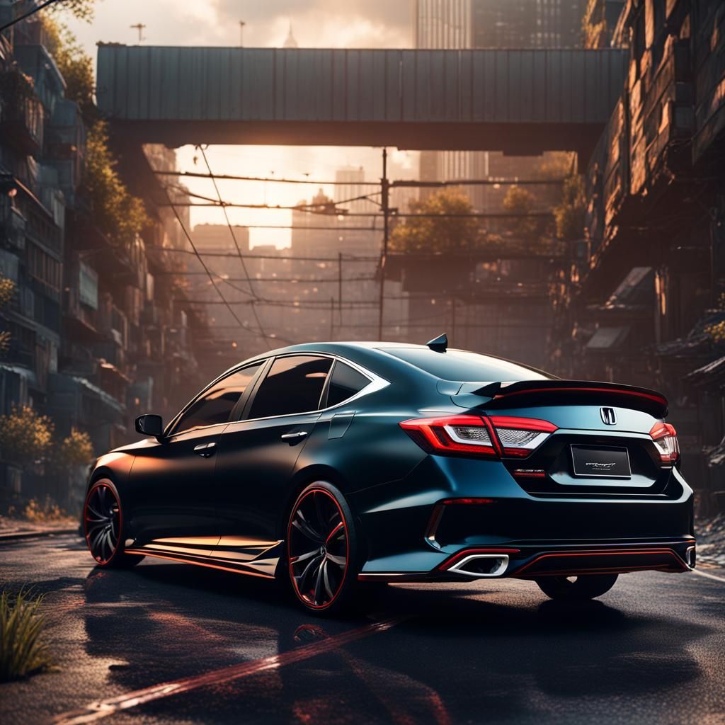 Black Honda Accord MK7 with Spoiler: Matte Painting