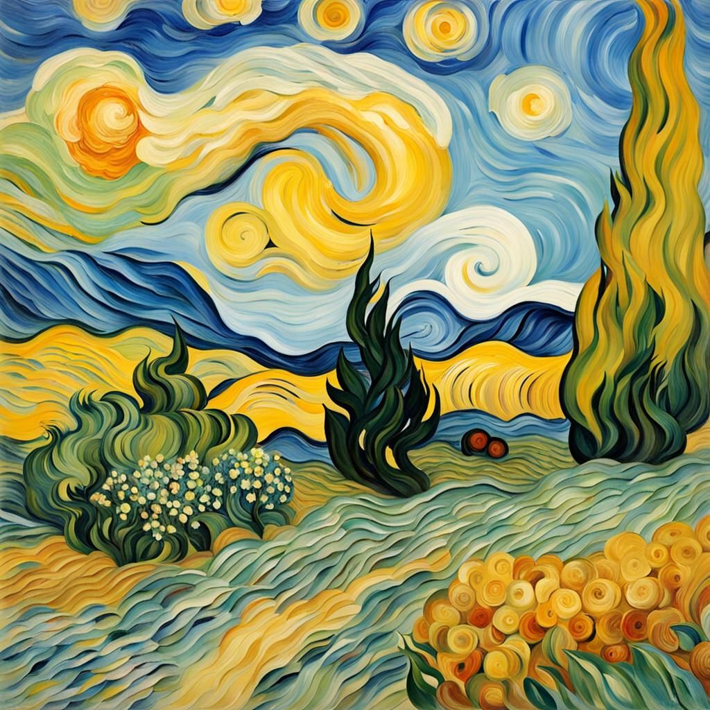 Pasta Plate in Van Gogh Style with Knife Painting