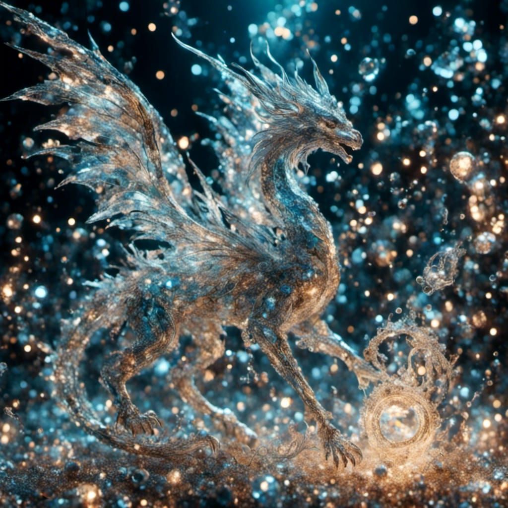 Magical Sparkle Dragon with Cracked Glass Texture