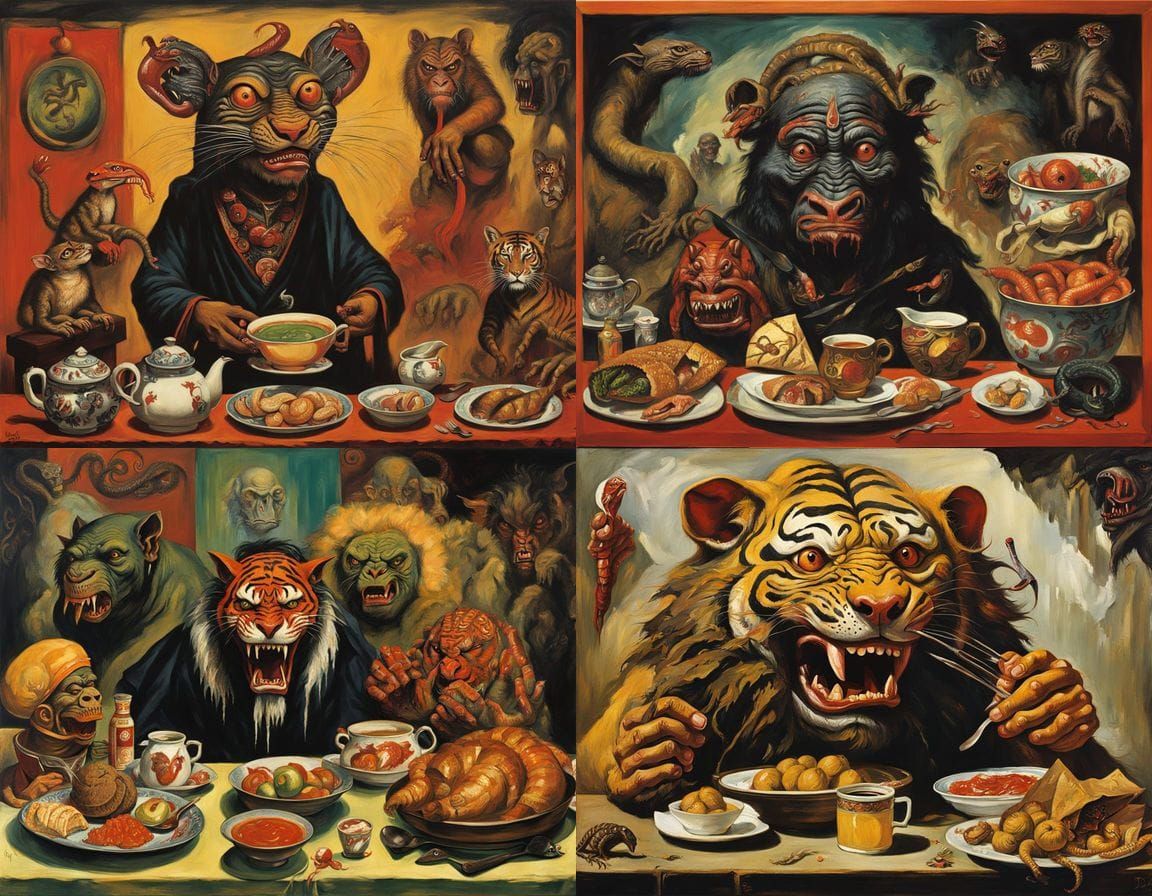 Grotesque Art Deco Horror Homunculus in Indian Tea Ceremony ...