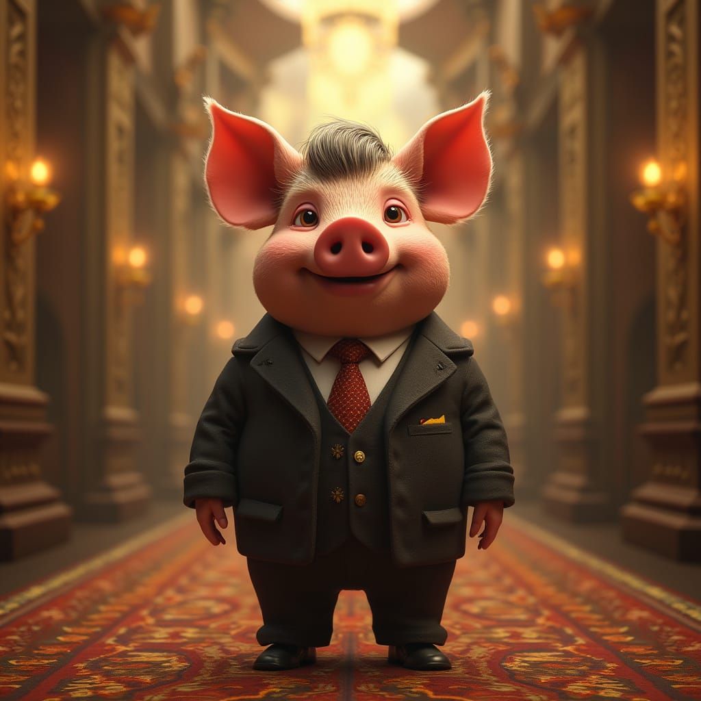 Pig in Suit: A Golden Fantasy Concept