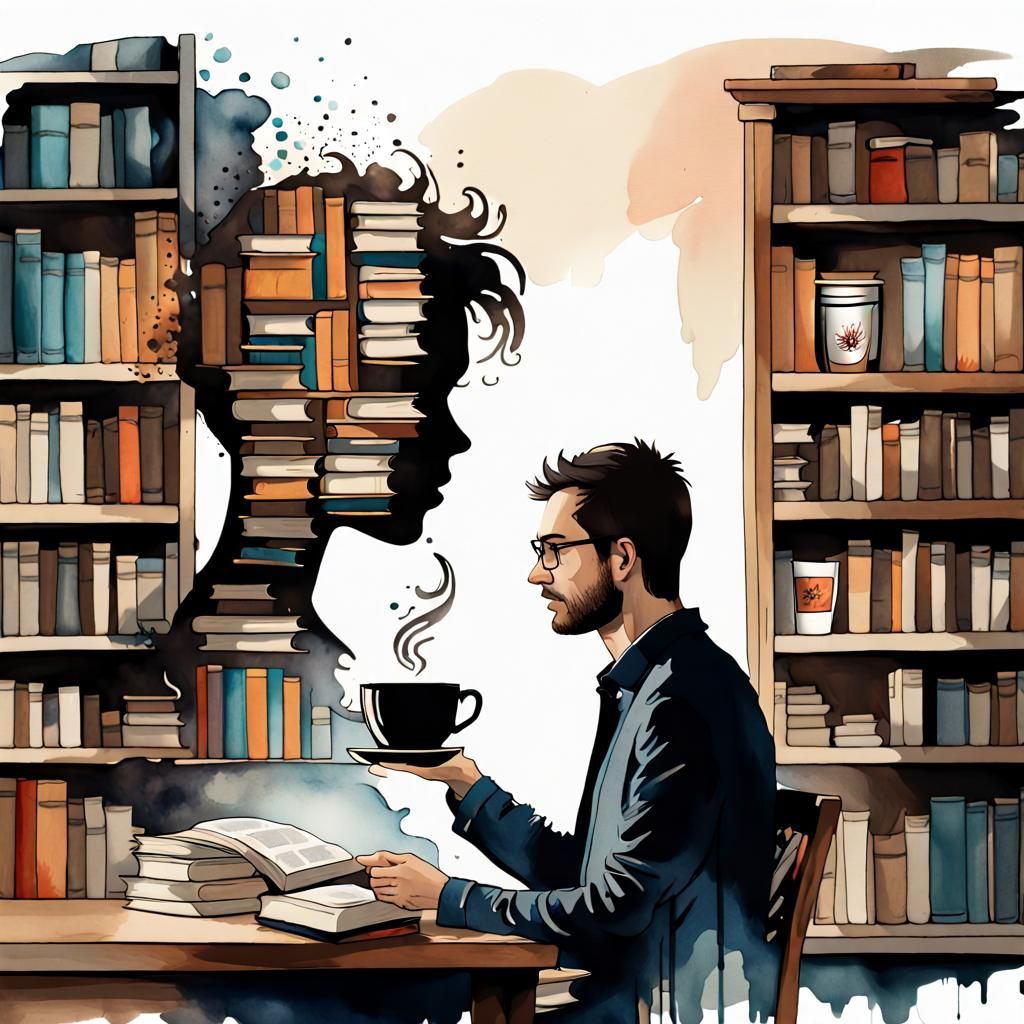 Bookshelf Portrait in Double Exposure Style