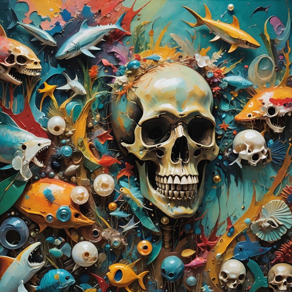 Abstract Expressionist Masterpiece: Tropical Island with Sha...