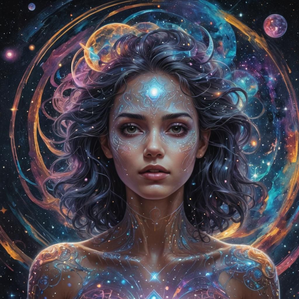 Holographic Cosmic Woman in Astral Illustration