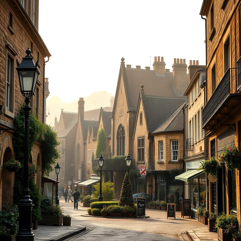 Idyllic British Town on a Misty Afternoon