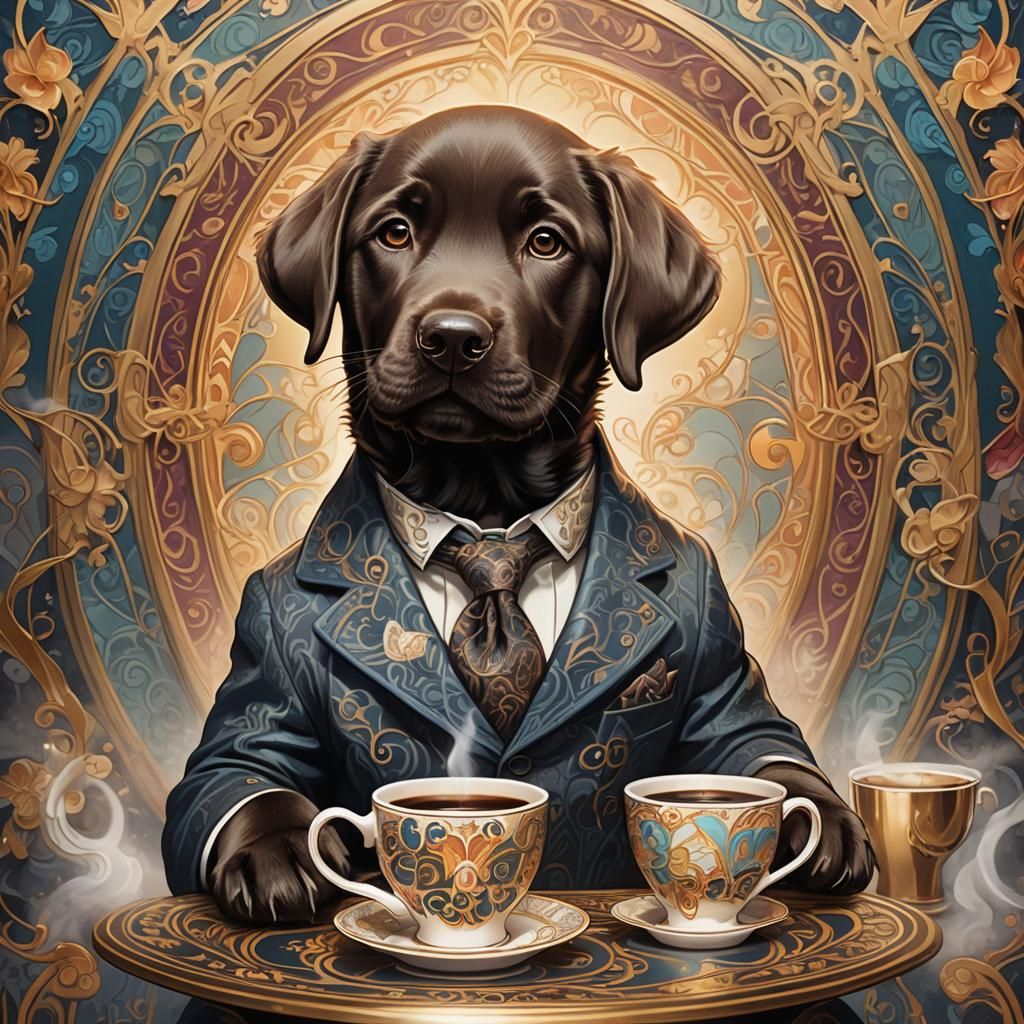 Labrador Puppy Gentleman in Art Nouveau Style