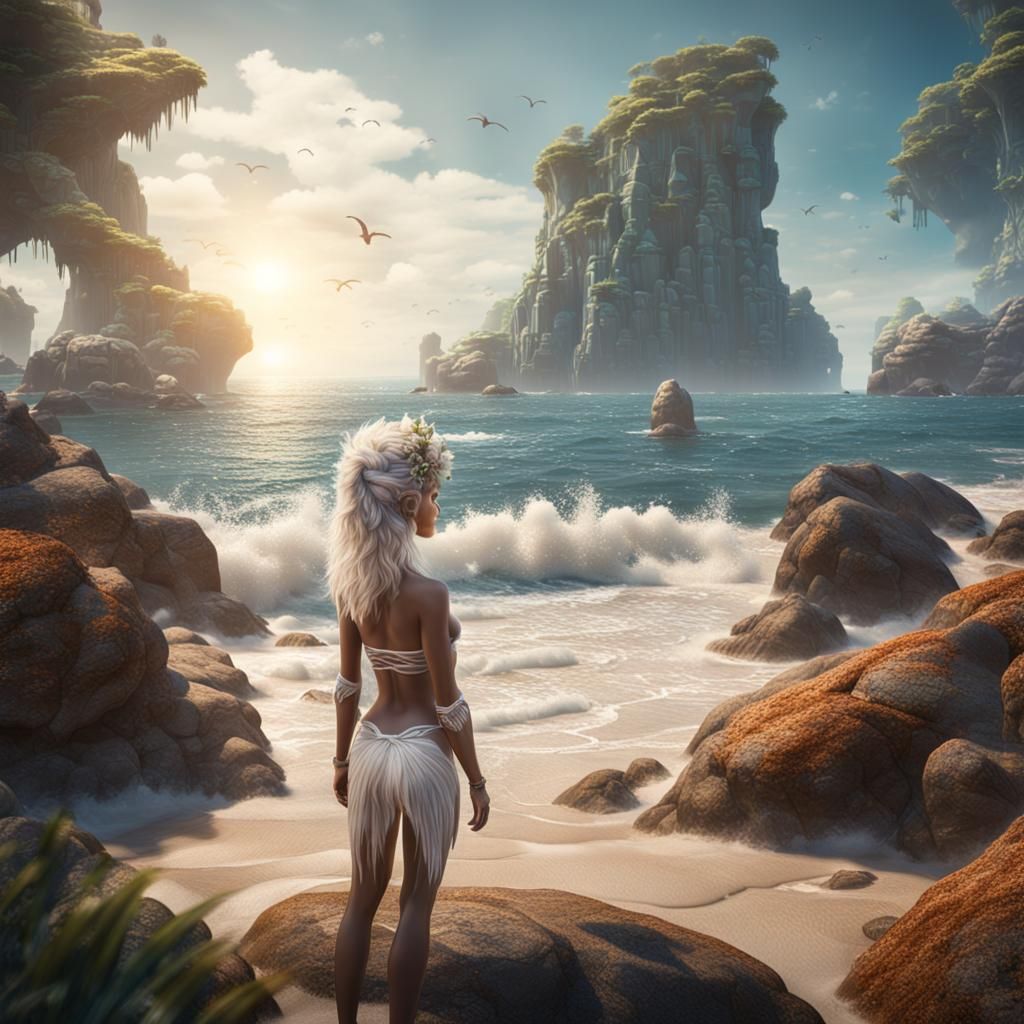 Woman on Beach in Microkini: Fantasy Concept Art