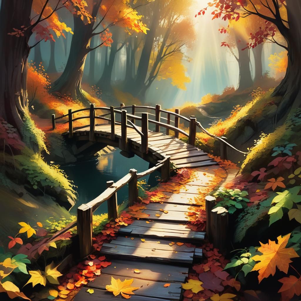 Whimsical Autumn Bridge Concept Art