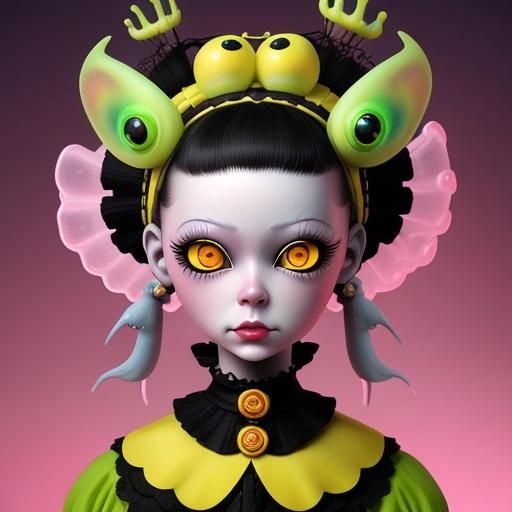 Surreal Doll with Yellow Eyes, a 3D Render