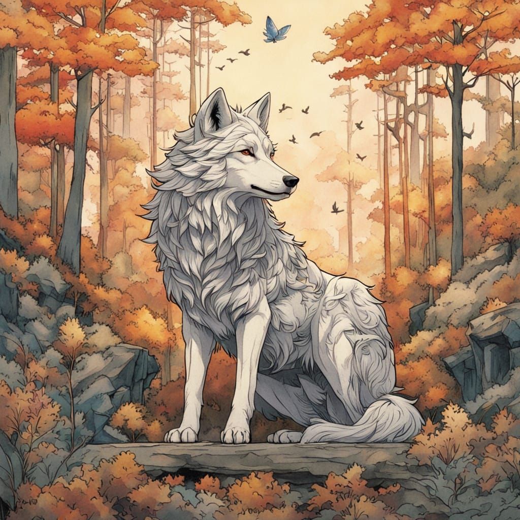 Majestic Wolf in Whimsical Fables Realm