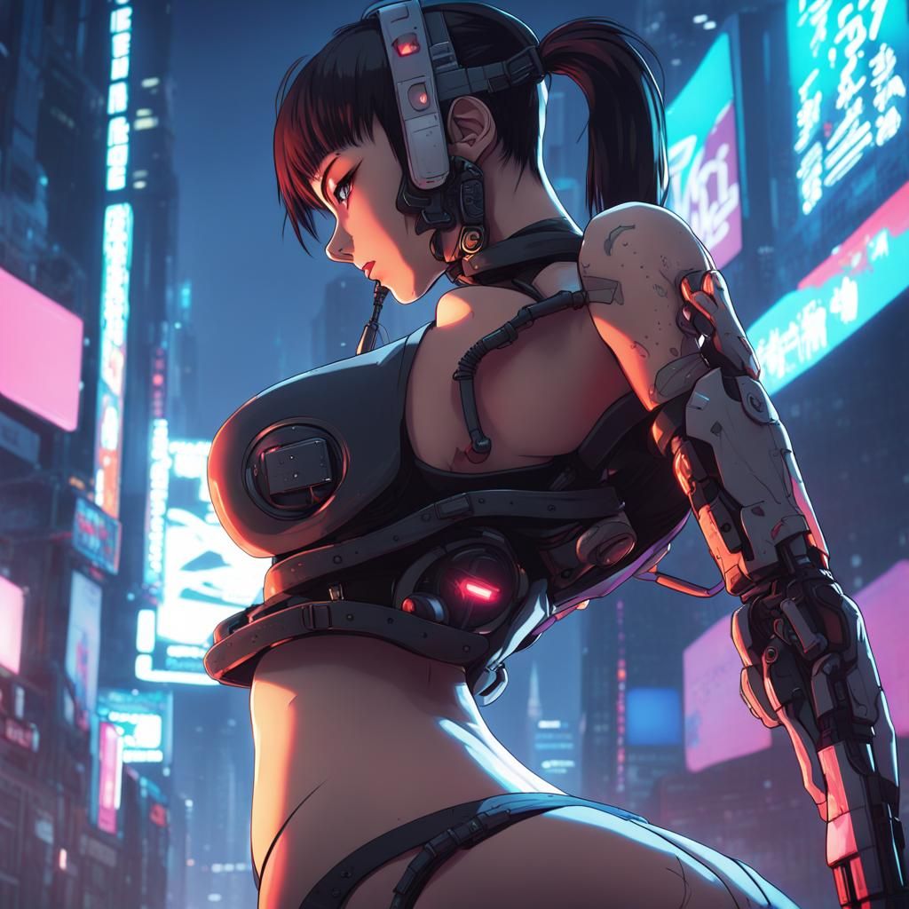 Cyberpunk Cyborg in Anime Style