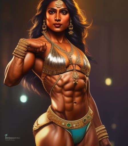 Indian Bodybuilder in Bikini: Hyperdetailed Digital Art