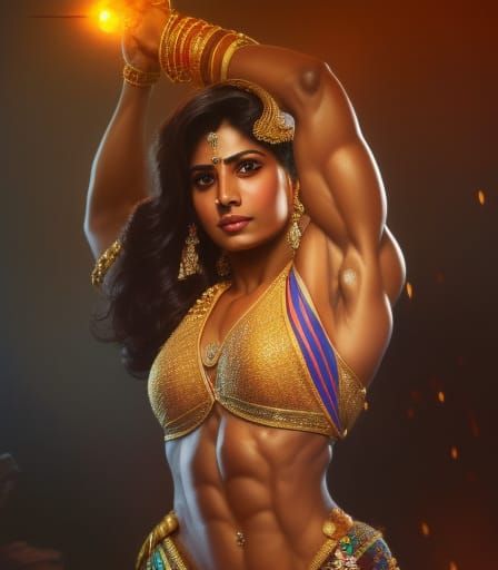 Indian Bodybuilder Portrait in Hyperdetailed Art Style