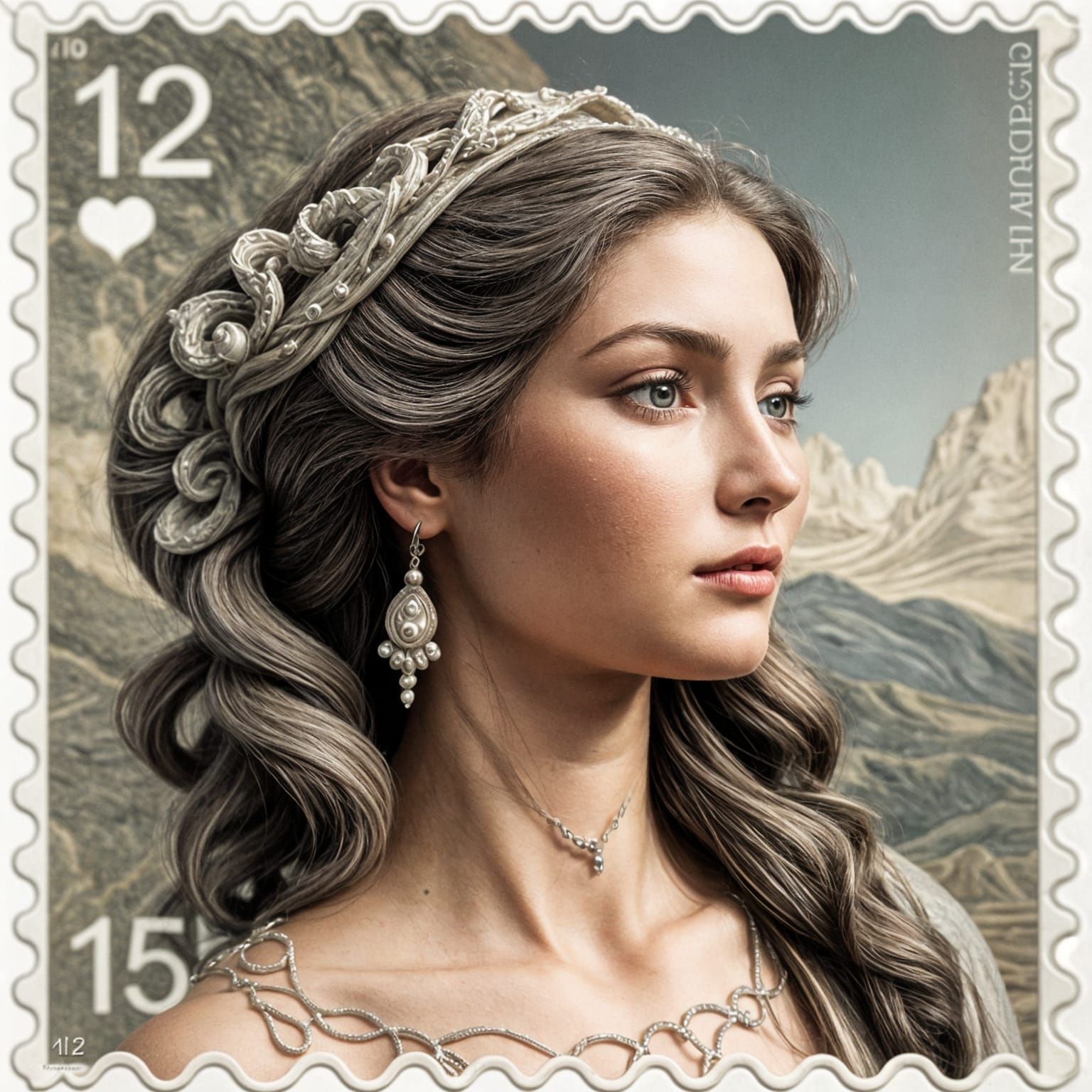 Marble Postage Stamp Featuring Intricate Woman Portrait