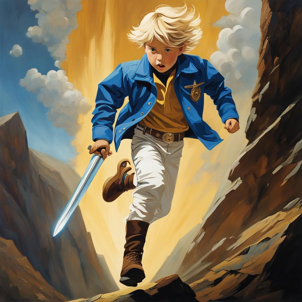 Boy Astronaut Landing on Asteroid in Caravaggio Style