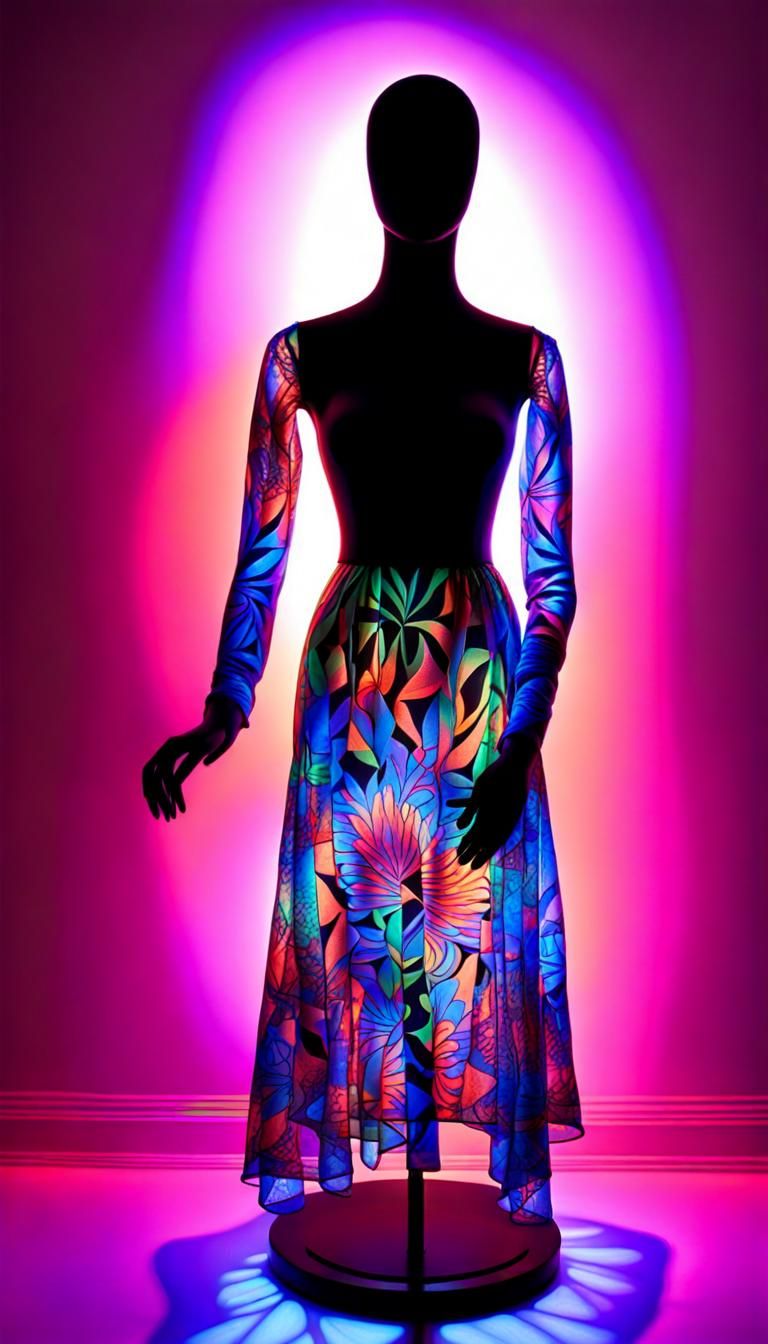 Dress on Mannequin in Black Light Art