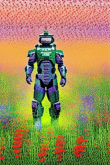 Masterchief in Wildflower Field, Digital Pointillism