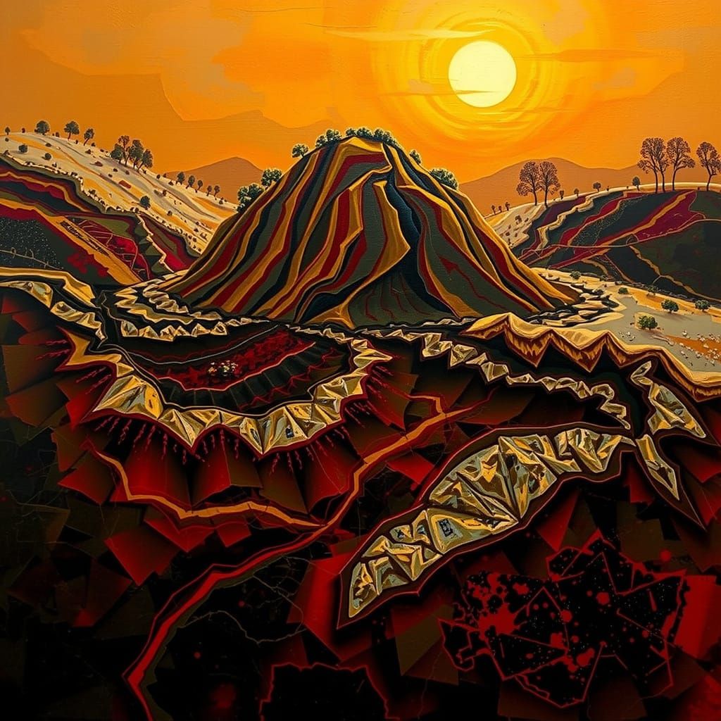 Abstract Expressionist Landscape in Triadic Fractal Colors