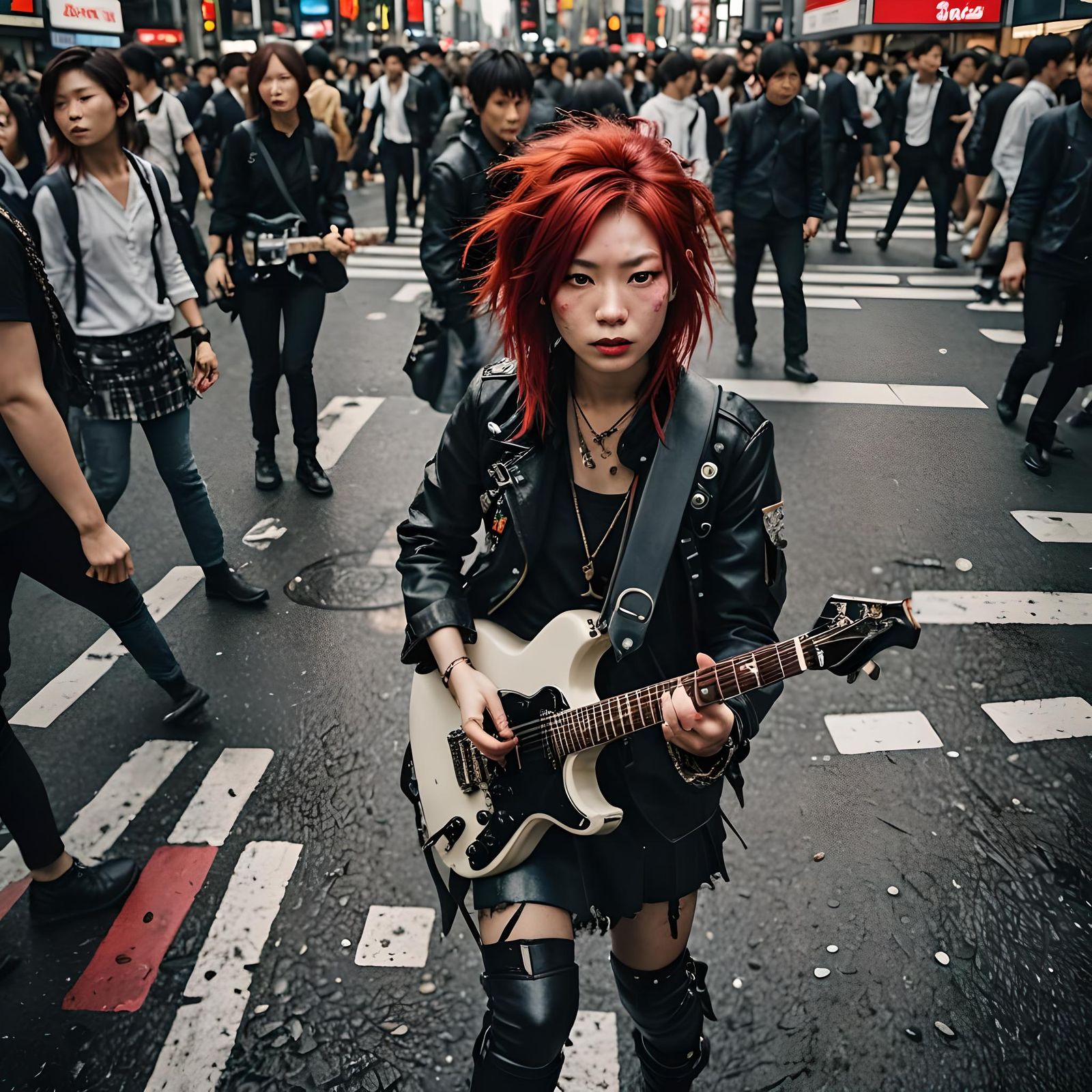 Japanese Punk Rocker Shreds Guitar in Shibuya Crossing